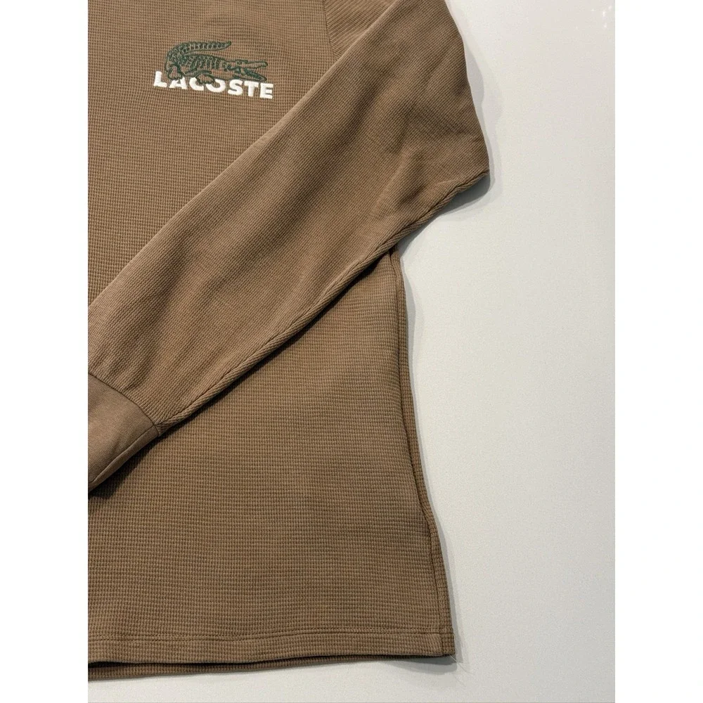 Lacoste Waffle Knit Long Sleeve Sleepwear Shirt Men's M Brown Cotton TH8089